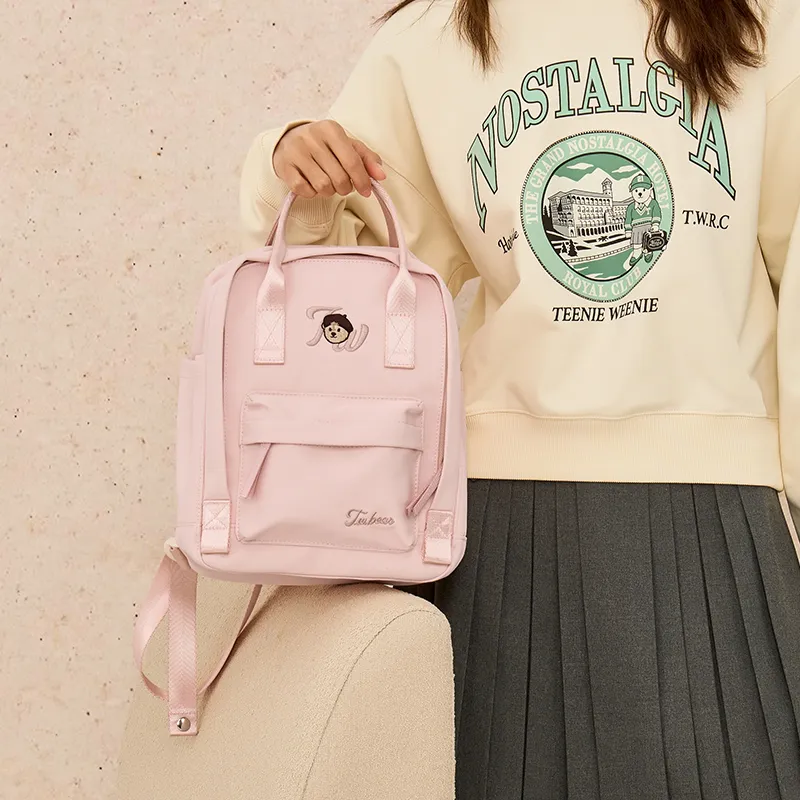 Teenie Weenie Fabric Backpack Unisex Cream Yellow/Sky Blue/Cherry Blossom Pink/Beige Apricot-11