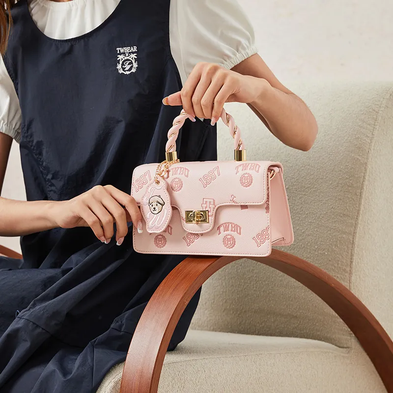 Teenie Weenie PU Crossbody, One Shoulder, Small Square Handbag Women's Pink White/Cherry Blossom Pink-9
