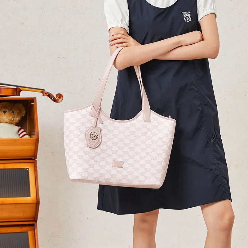 Teenie Weenie PU Tote Handbag, Shoulder Bag Women's Girly Pink/Almond White-3