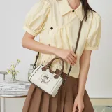 Teenie Weenie PU Leather Pillow Bag Boston Bag Crossbody Bag Small Size Women's Brown