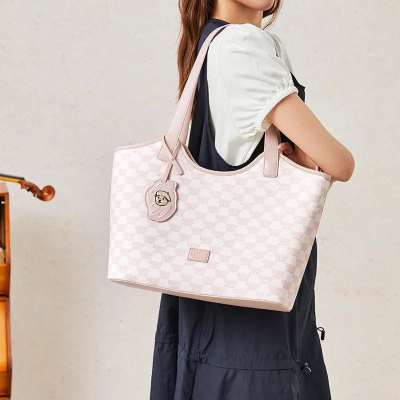 Teenie Weenie PU Tote Handbag, Shoulder Bag Women's Girly Pink/Almond White-4