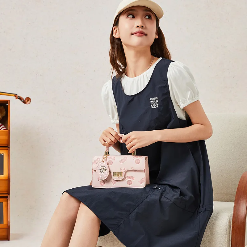 Teenie Weenie PU Crossbody, One Shoulder, Small Square Handbag Women's Pink White/Cherry Blossom Pink-11