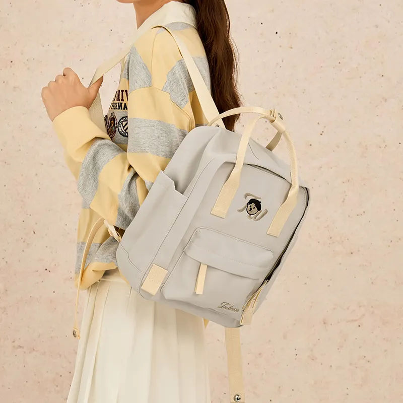 Teenie Weenie Fabric Backpack Unisex Cream Yellow/Sky Blue/Cherry Blossom Pink/Beige Apricot-16