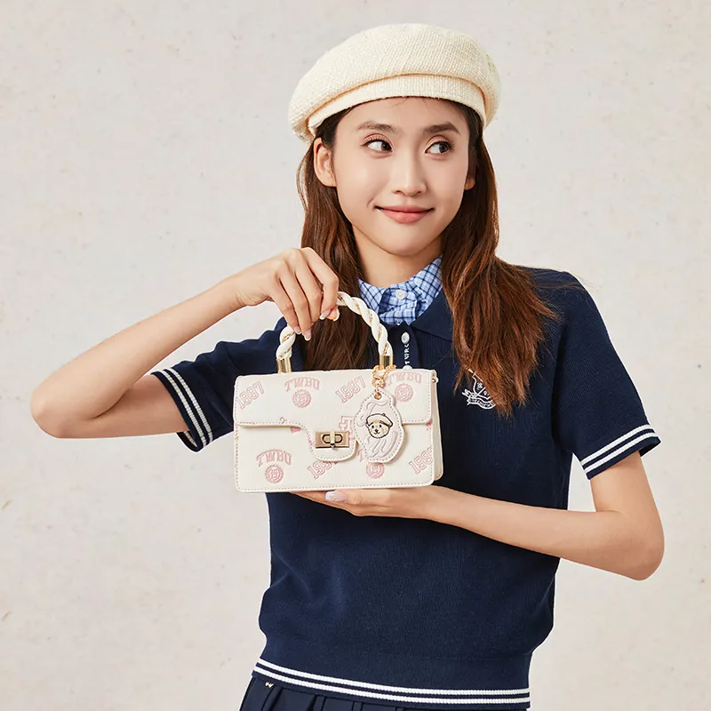Teenie Weenie PU Crossbody, One Shoulder, Small Square Handbag Women's Pink White/Cherry Blossom Pink-4