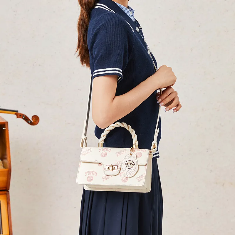 Teenie Weenie PU Crossbody, One Shoulder, Small Square Handbag Women's Pink White/Cherry Blossom Pink-3
