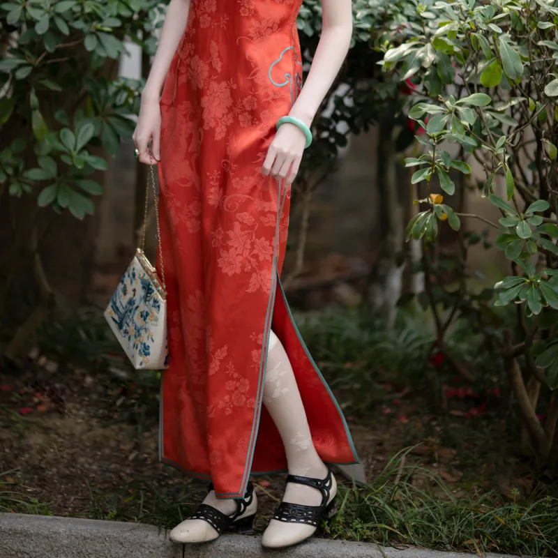 YICHENGFENGXU Cheongsam Women's Orange-6