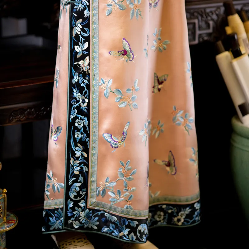 YICHENGFENGXU Long-Sleeved Dresses Women's Pink Butterfly Embroidered Reproduction Style Shirt-5