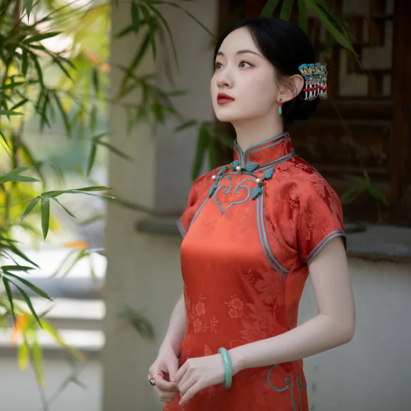 YICHENGFENGXU Cheongsam Women's Orange-5