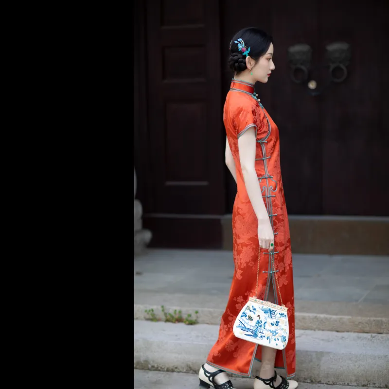 YICHENGFENGXU Cheongsam Women's Orange-4