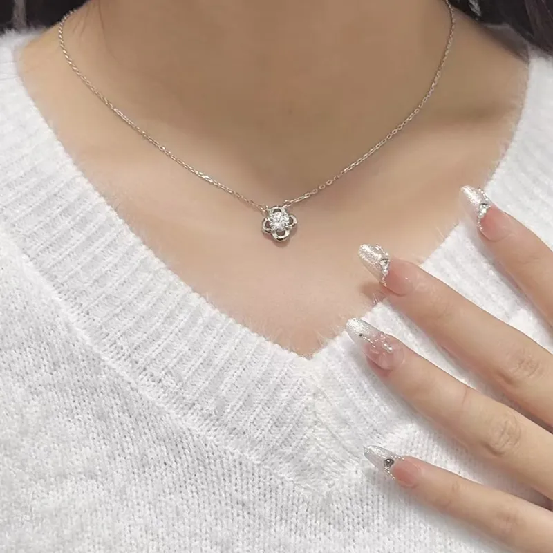 LOULANBOWUGUAN 925 Sterling Silver Zircon Necklaces Women's Silver Rose Gold-4