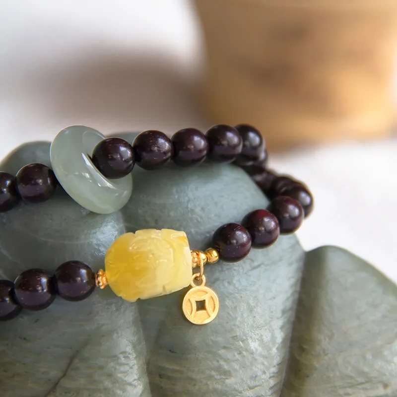 LOULANBOWUGUAN Rosewood Beaded Bracelet For Wealth Fortune Career Advancement Smooth Sailing And Attracting Love Unisex-1