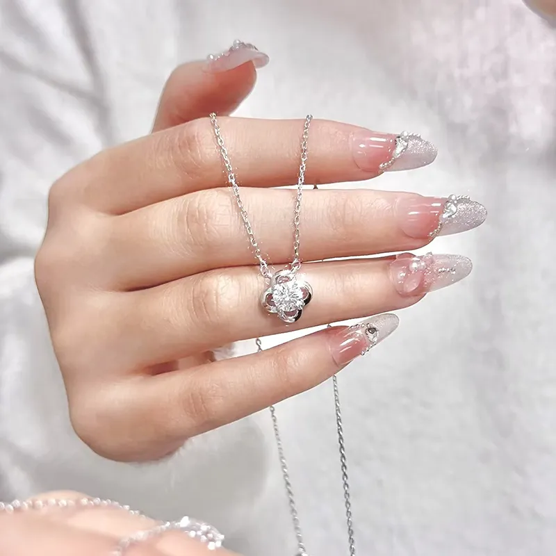 LOULANBOWUGUAN 925 Sterling Silver Zircon Necklaces Women's Silver Rose Gold-6
