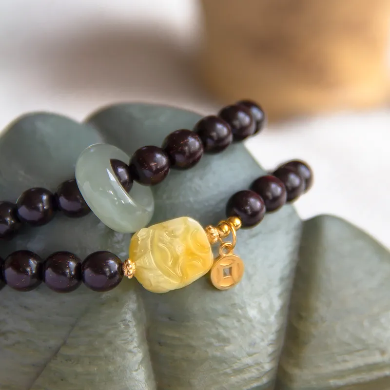 LOULANBOWUGUAN Rosewood Beaded Bracelet For Wealth Fortune Career Advancement Smooth Sailing And Attracting Love Unisex-2