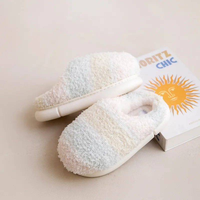 Art Halluci Warm Gradient Home Puffy Shoes Faux Sherpa Soft And Comfortable Touch House Slippers-3