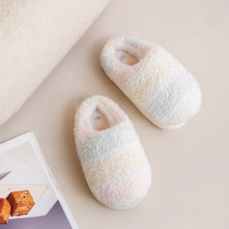 Art Halluci Warm Gradient Home Puffy Shoes Faux Sherpa Soft And Comfortable Touch House Slippers-2