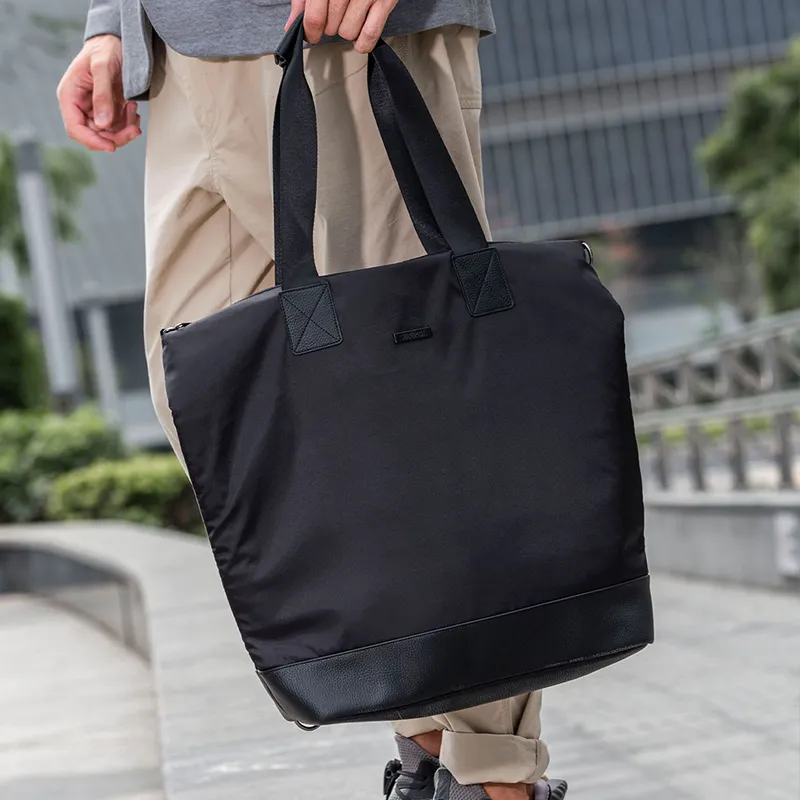 SUBURBIA Nylon Fabric One Shoulder Handbag Large Size Unisex Black-4