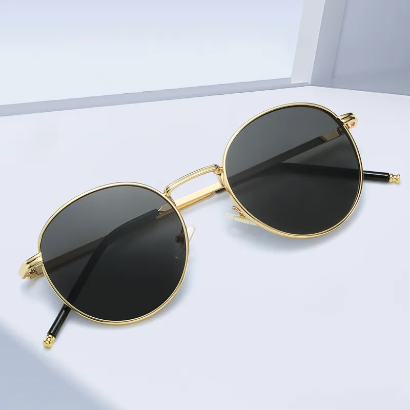 HELMER Alloy Oval Sunglasses Unisex Gold-1