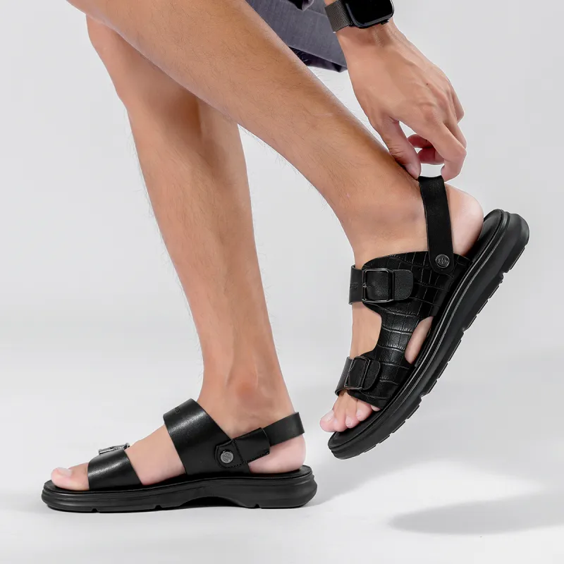 Dance With Wolves Beach Sandals Men's Black-5