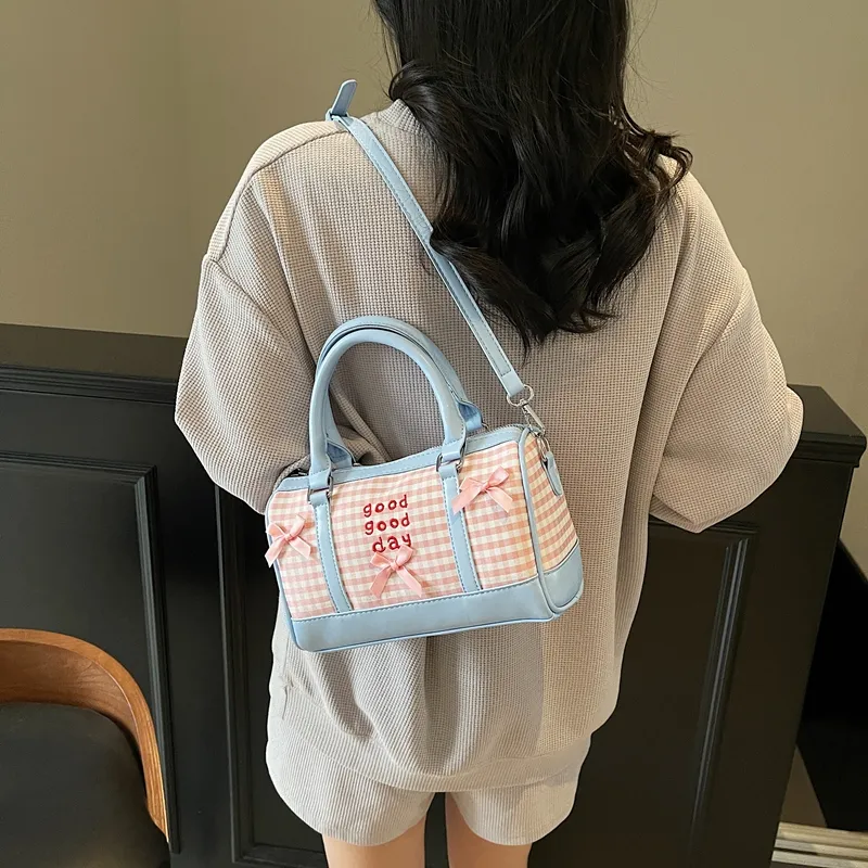 RIVMIND PU Patchwork One Shoulder Handbag Women's White/Pink/Blue/Black-13