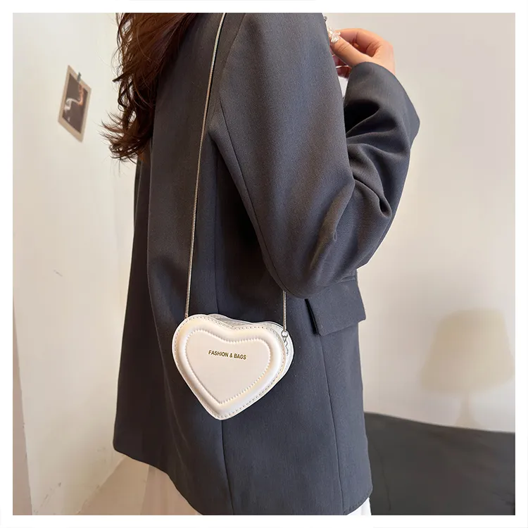RIVMIND PU Heart Shaped Bag Shoulder Bag Regular Women's White/Silver/Rose Red/Green/Black-1