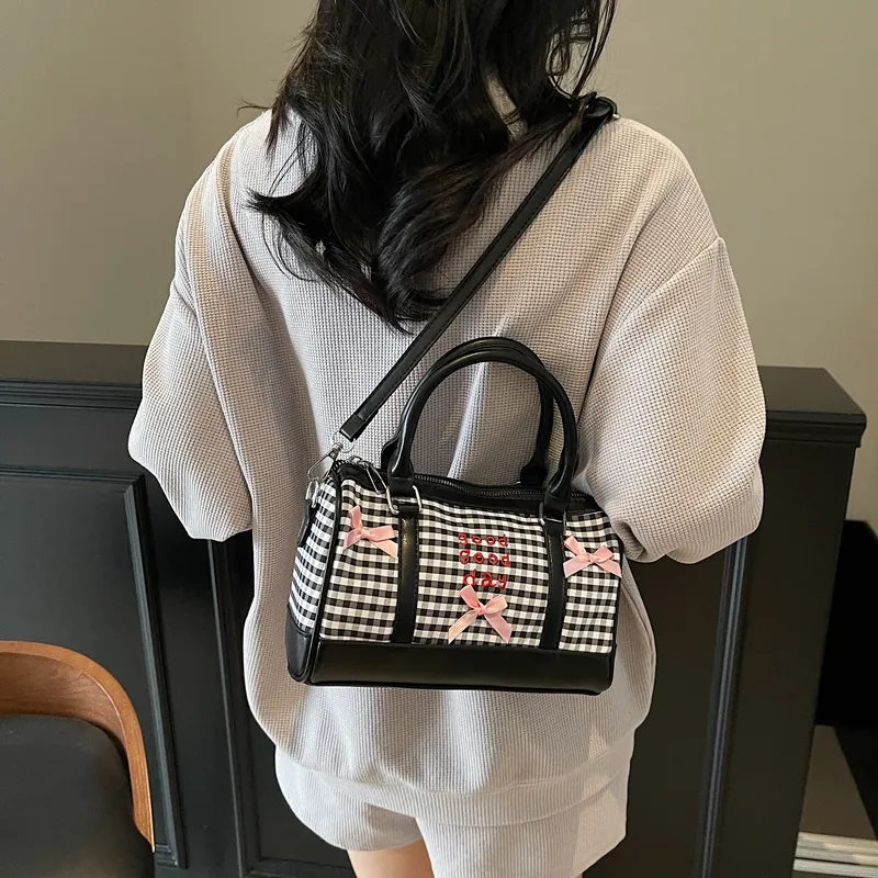 RIVMIND PU Patchwork One Shoulder Handbag Women's White/Pink/Blue/Black-19