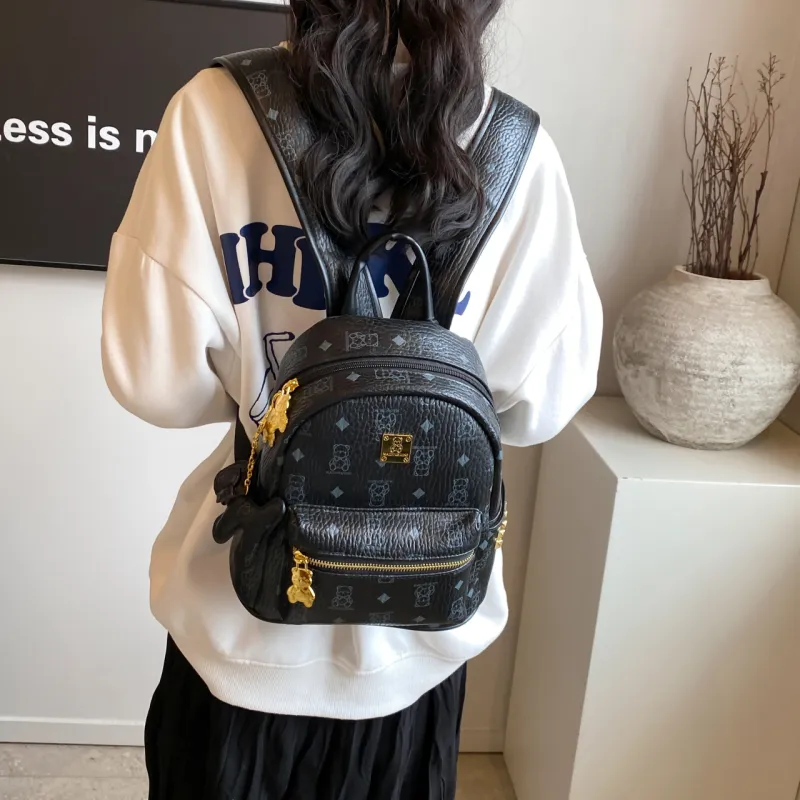 RIVMIND PU Backpack Women's Black & White/Ecru/Black/Pink/Brown-37