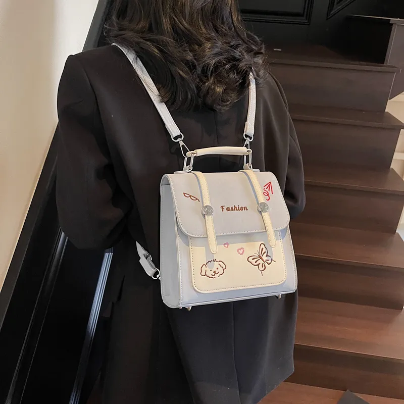 RIVMIND PU Backpack Women's White/Pink/Blue/Black-14