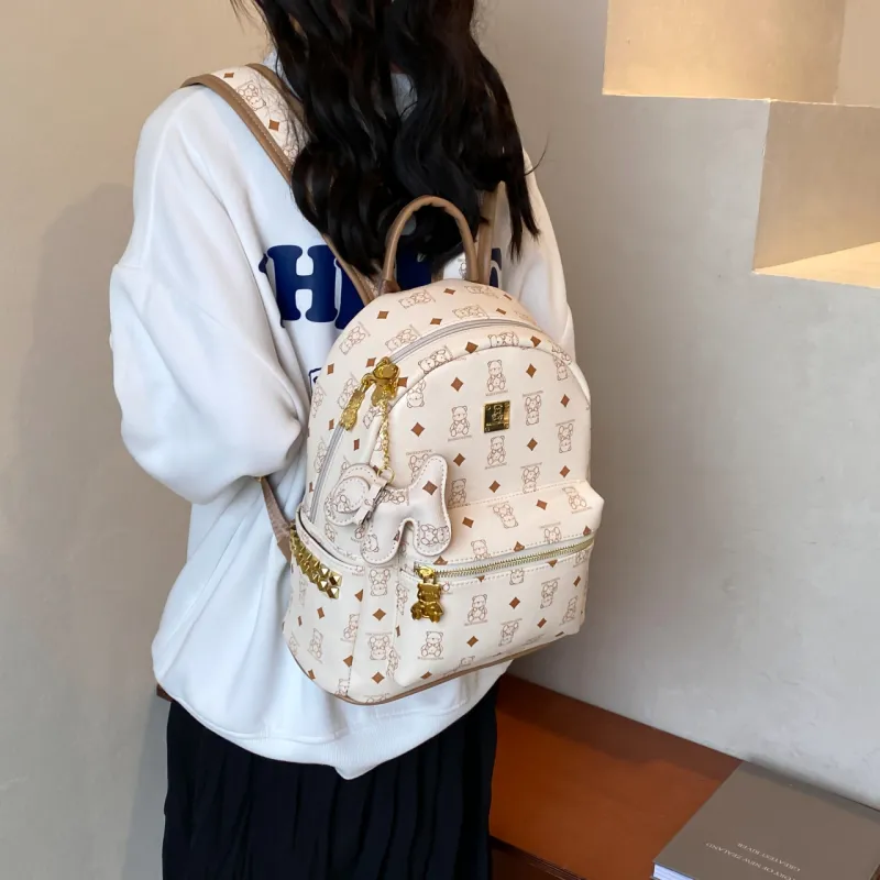 RIVMIND PU Backpack Women's Black & White/Ecru/Black/Pink/Brown-7