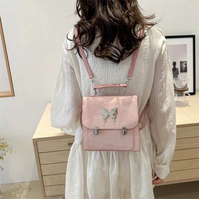 RIVMIND PU Carry Backpack Medium Size Women's White/Silver/Black/Pink-27