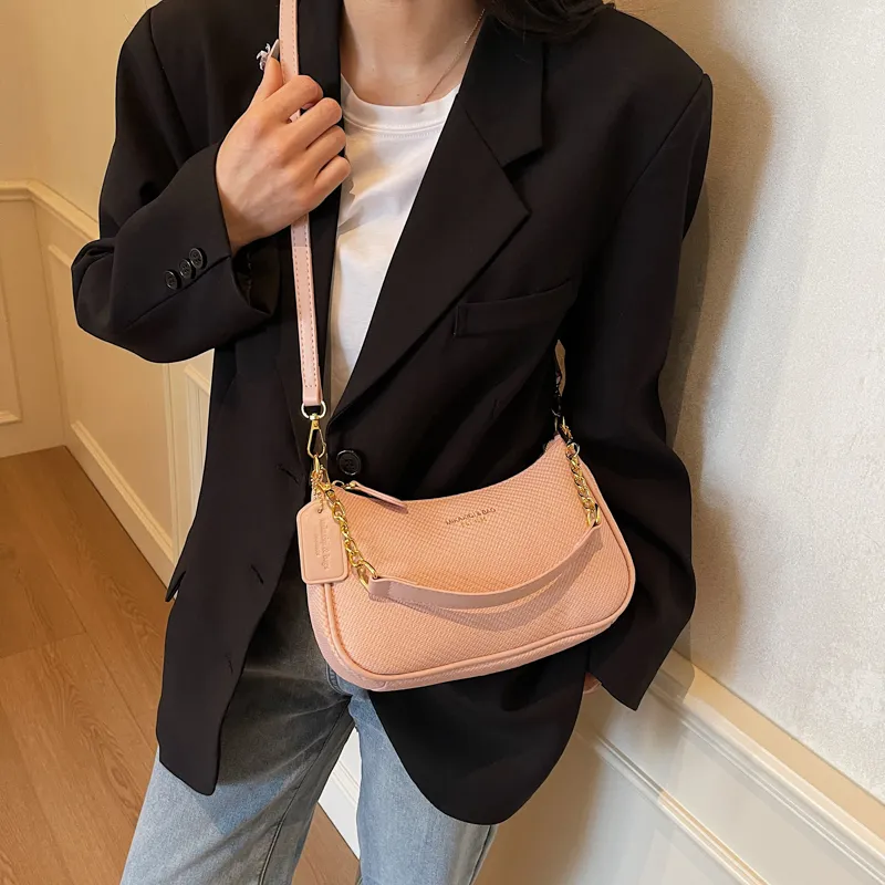 RIVMIND PU Shoulder Bag Women's Ecru/Black/Khaki/Pink-25
