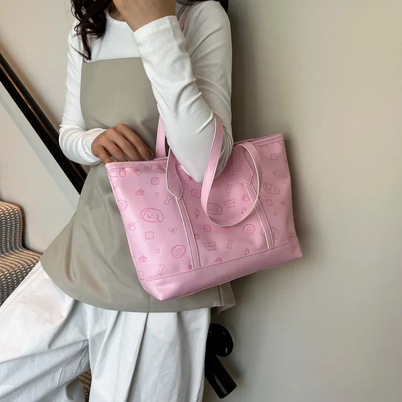 RIVMIND PU Tote Bag, Shopping Bag, Shoulder Bag Women's White/Pink/Brown-10
