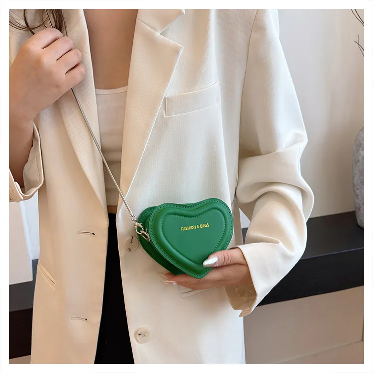 RIVMIND PU Heart Shaped Bag Shoulder Bag Regular Women's White/Silver/Rose Red/Green/Black-21
