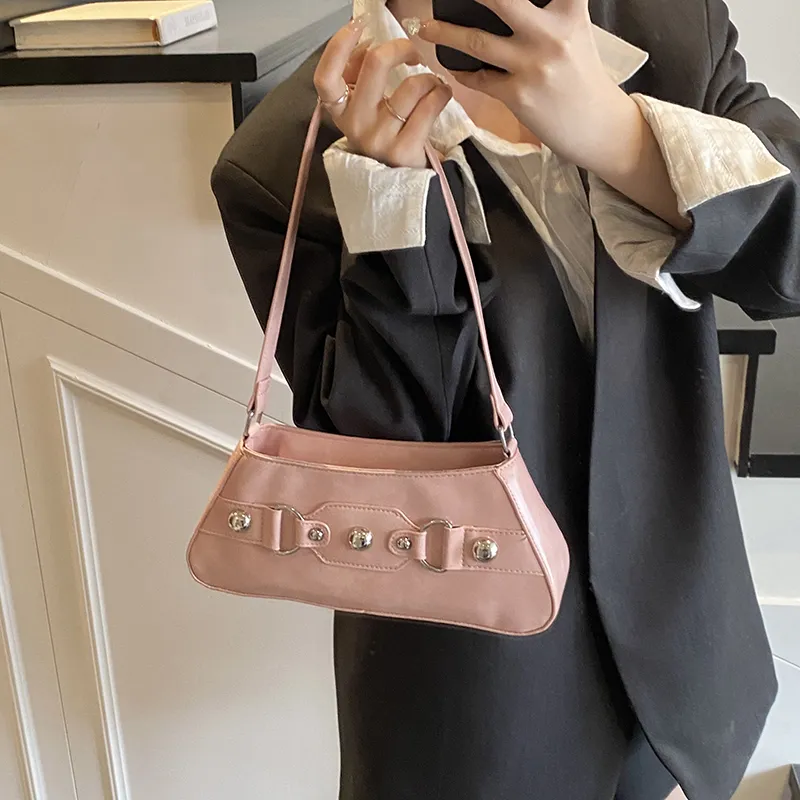 RIVMIND PU Shoulder Bag Women's White/Pink/Blue/Silver/Black/Gray-2