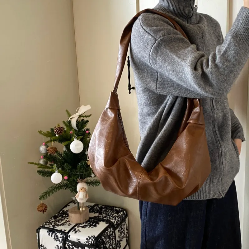 RIVMIND PU Dumpling Bag, Crossbody Bag, Shoulder Bag Women's Black/Khaki/Coffee/Brown-19