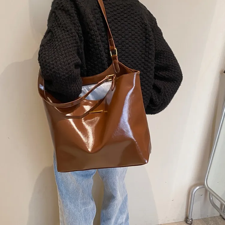 RIVMIND PU Shoulder Bag Women's Brown/Coffee/Black-3