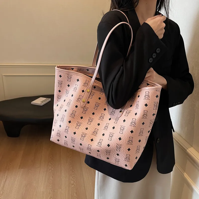 RIVMIND PU Tote Bag, Shopping Bag, Shoulder Bag Women's White/Black/Pink/Brown/Black & White-16