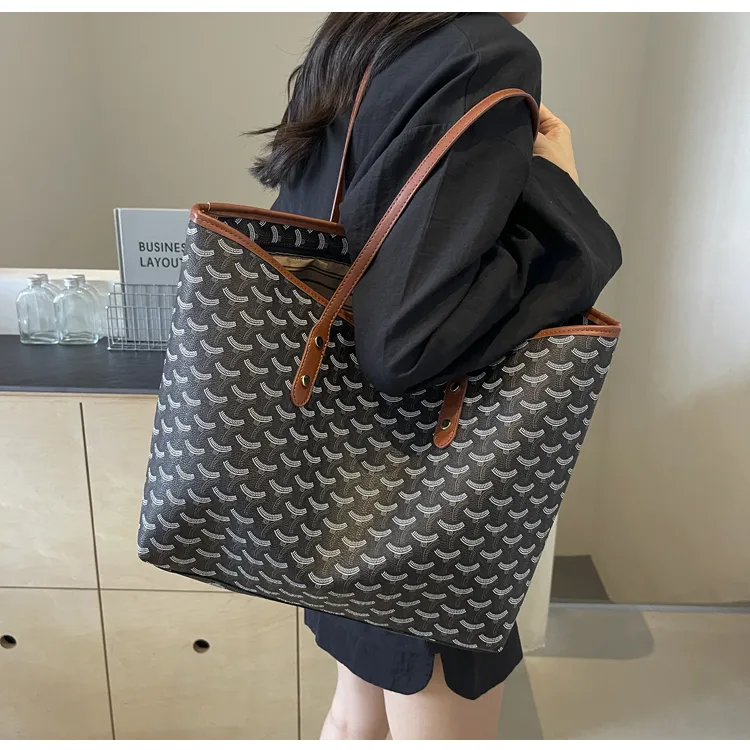 RIVMIND PU Tote Bag, Shoulder Bag Women's Brown/Black-4