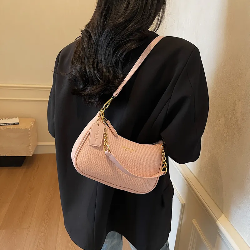 RIVMIND PU Shoulder Bag Women's Ecru/Black/Khaki/Pink-21