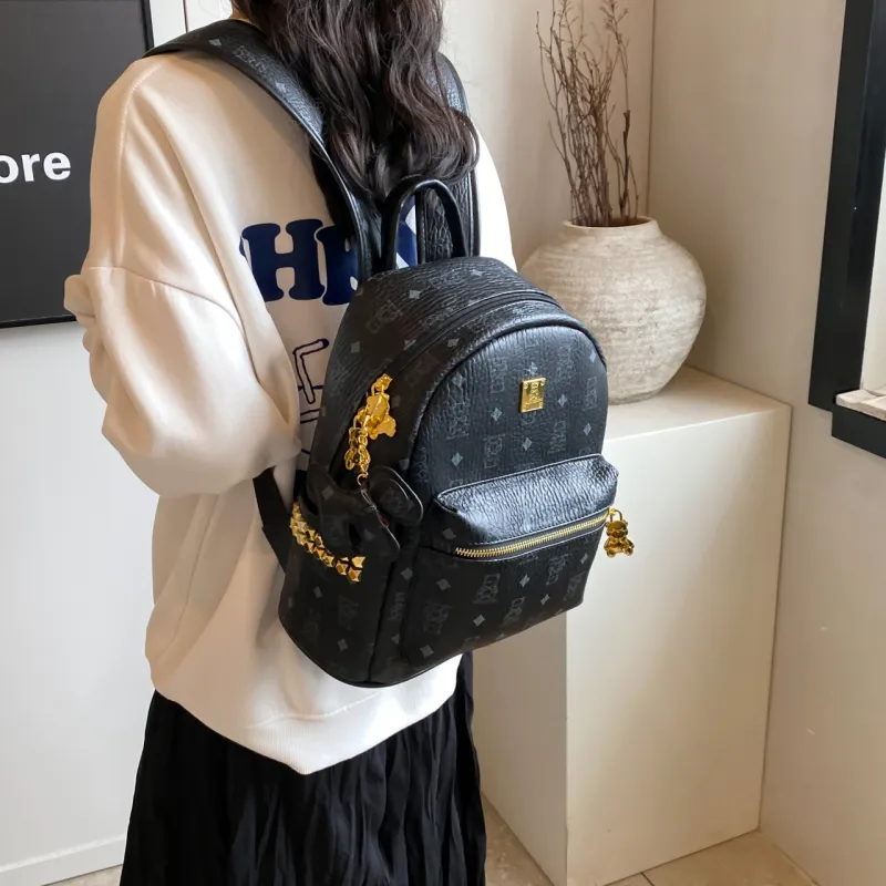 RIVMIND PU Backpack Women's Black & White/Ecru/Black/Pink/Brown-11