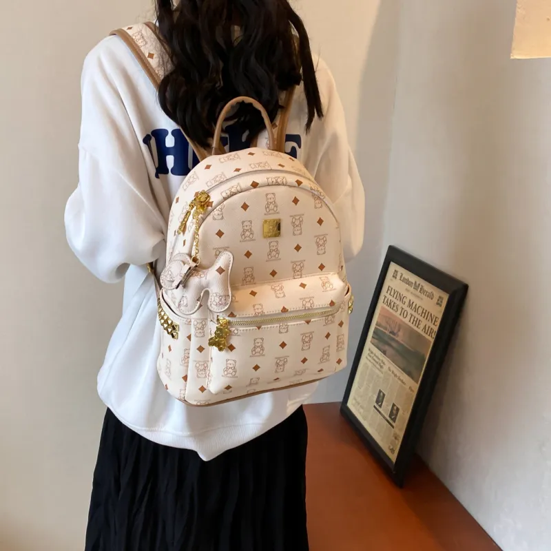 RIVMIND PU Backpack Women's Black & White/Ecru/Black/Pink/Brown-8