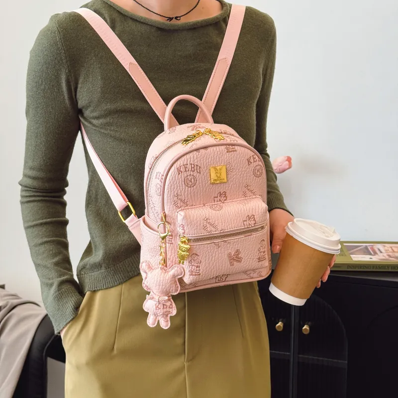 RIVMIND PU Backpack Regular Women's White/Black/Pink/Brown-13