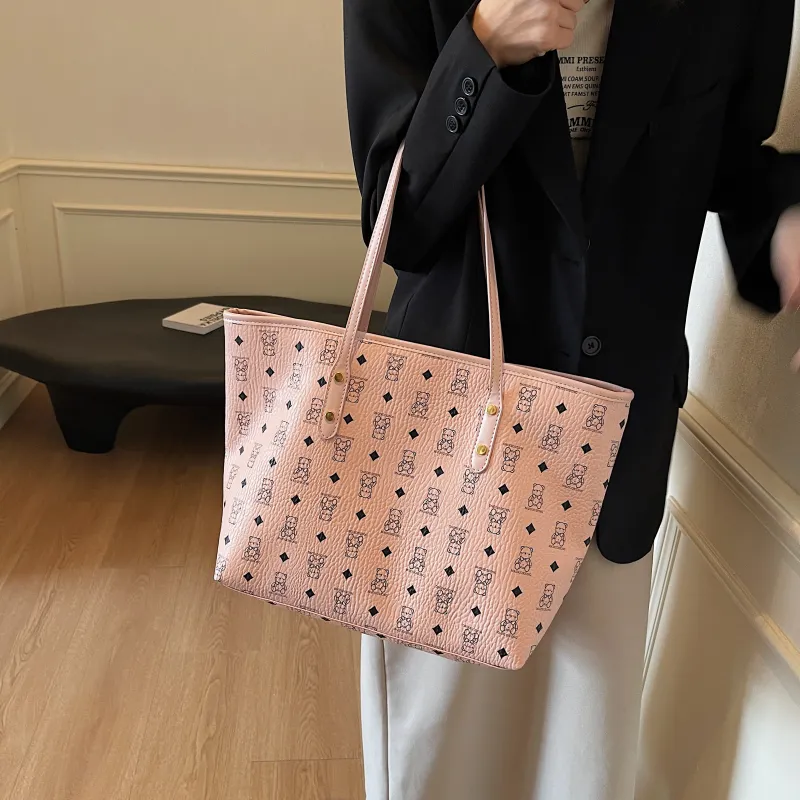 RIVMIND PU Tote Bag, Shopping Bag, Shoulder Bag Women's White/Black/Pink/Brown/Black & White-17
