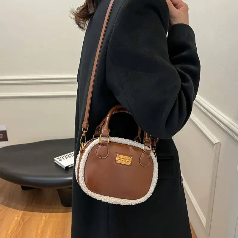 RIVMIND PU Bowling Bag Handbag Women's Black/Coffee/Brown-13