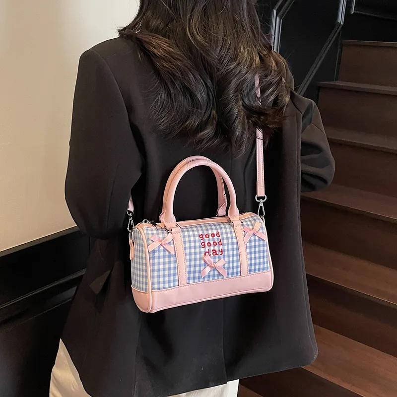 RIVMIND PU Patchwork One Shoulder Handbag Women's White/Pink/Blue/Black-11