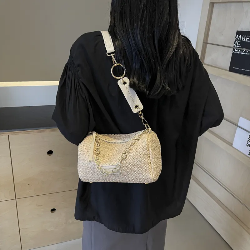 RIVMIND Straw Woven Shoulder Bag Regular Women's Multicolor Brown/Multicolor White/Ecru/Khaki-16