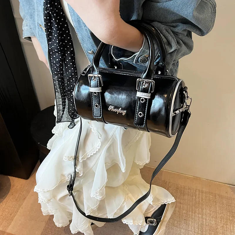 RIVMIND PU Cylinder Bag Handbag Women's Black/White/Yellow/Green-2