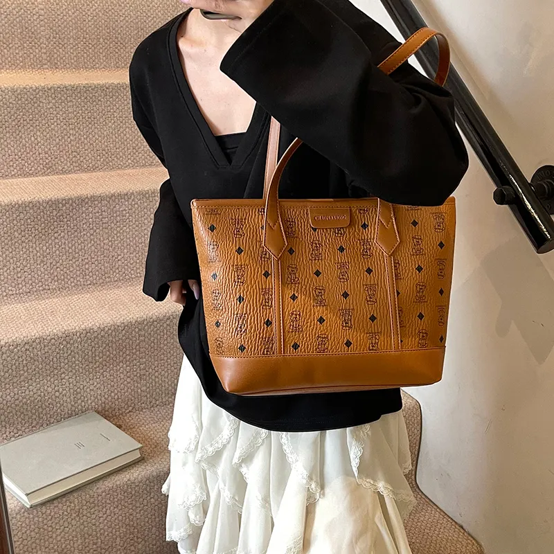 RIVMIND PU Basket Bag Shoulder Bag Women's Beige/Pink/Brown/Black-17