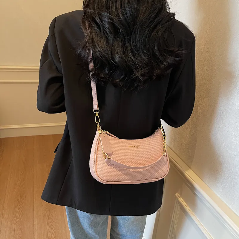 RIVMIND PU Shoulder Bag Women's Ecru/Black/Khaki/Pink-23