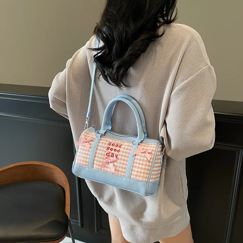 RIVMIND PU Patchwork One Shoulder Handbag Women's White/Pink/Blue/Black-16
