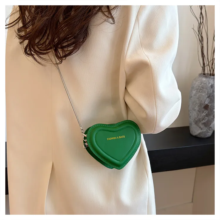 RIVMIND PU Heart Shaped Bag Shoulder Bag Regular Women's White/Silver/Rose Red/Green/Black-23